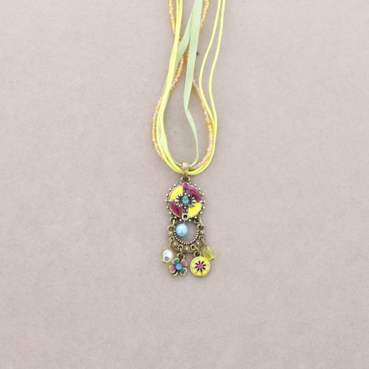 PENDANT NECKLACE ENAMEL CRYSTAL BEADS