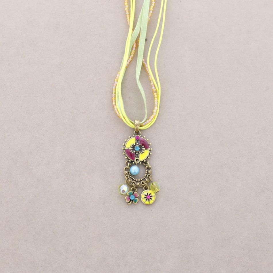 PENDANT NECKLACE ENAMEL CRYSTAL BEADS