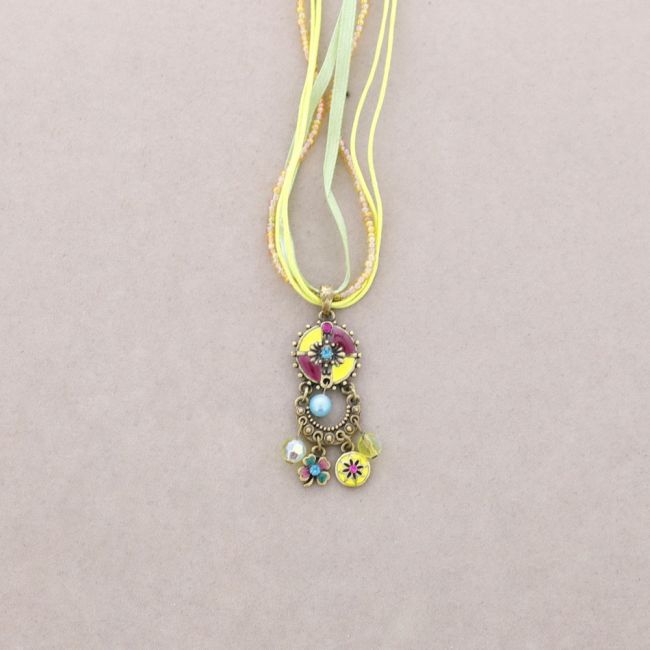 PENDANT NECKLACE ENAMEL CRYSTAL BEADS