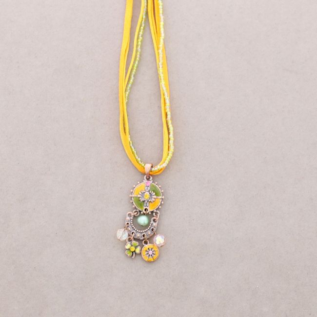 PENDANT NECKLACE ENAMEL CRYSTAL BEADS