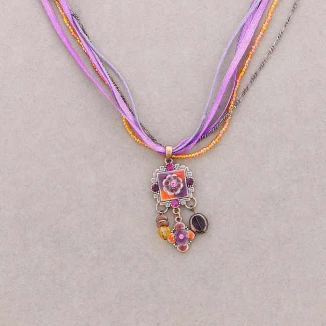 PENDANT NECKLACE ENAMEL CRYSTAL BEADS