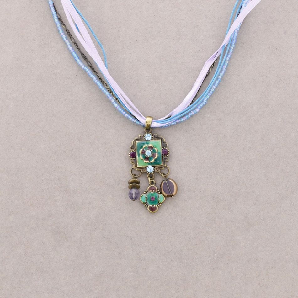 PENDANT NECKLACE ENAMEL CRYSTAL BEADS