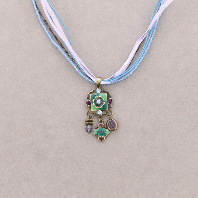 PENDANT NECKLACE ENAMEL CRYSTAL BEADS