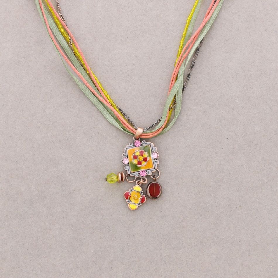 PENDANT NECKLACE ENAMEL CRYSTAL BEADS
