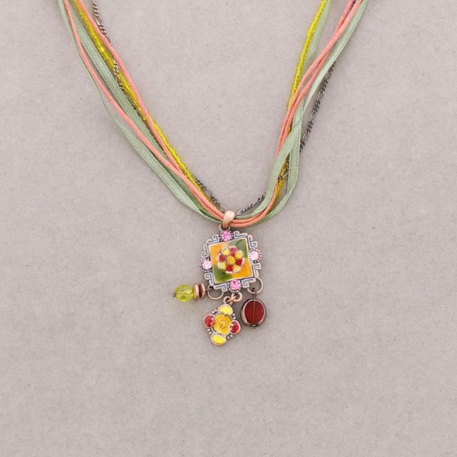 PENDANT NECKLACE ENAMEL CRYSTAL BEADS