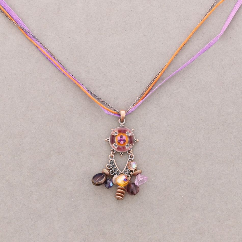 PENDANT NECKLACE ENAMEL CRYSTAL BEADS