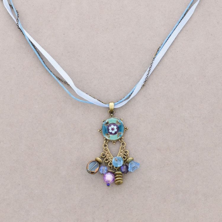 PENDANT NECKLACE ENAMEL CRYSTAL BEADS