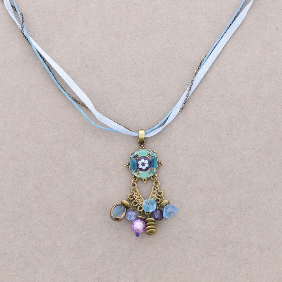 PENDANT NECKLACE ENAMEL CRYSTAL BEADS