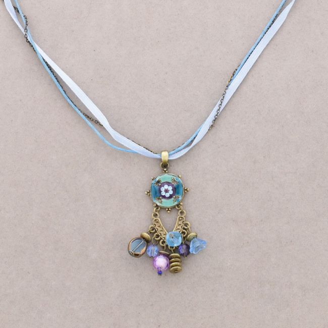 PENDANT NECKLACE ENAMEL CRYSTAL BEADS