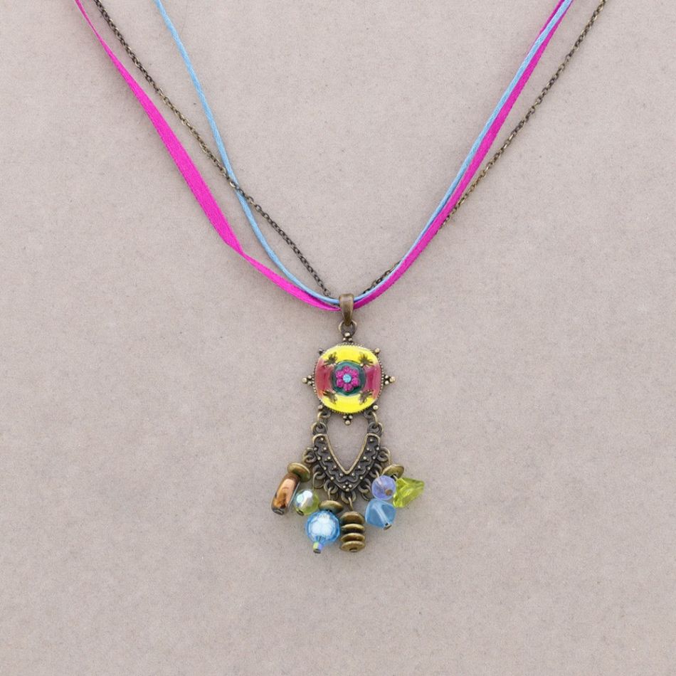 PENDANT NECKLACE ENAMEL CRYSTAL BEADS