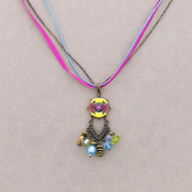 PENDANT NECKLACE ENAMEL CRYSTAL BEADS
