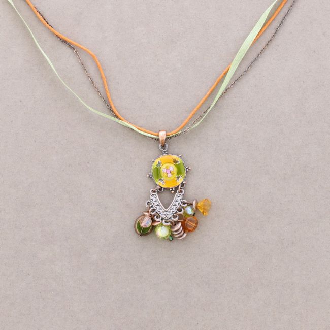 PENDANT NECKLACE ENAMEL CRYSTAL BEADS