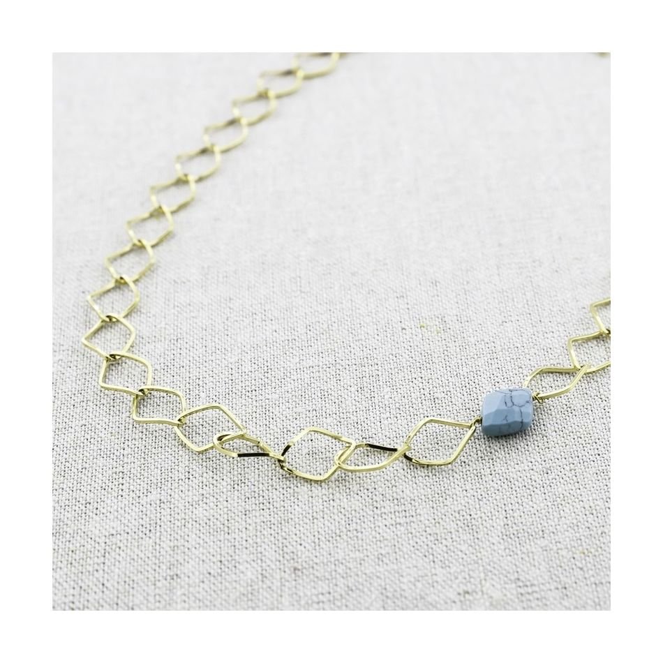 FACETED STONE STEEL CHOKER 35CM+