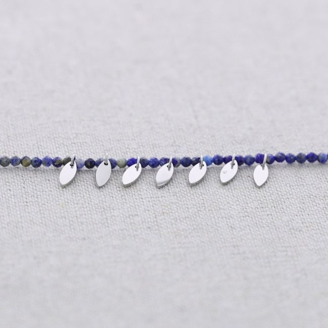 FACETED STONES STEEL LEAVES PENDANT CHOKER