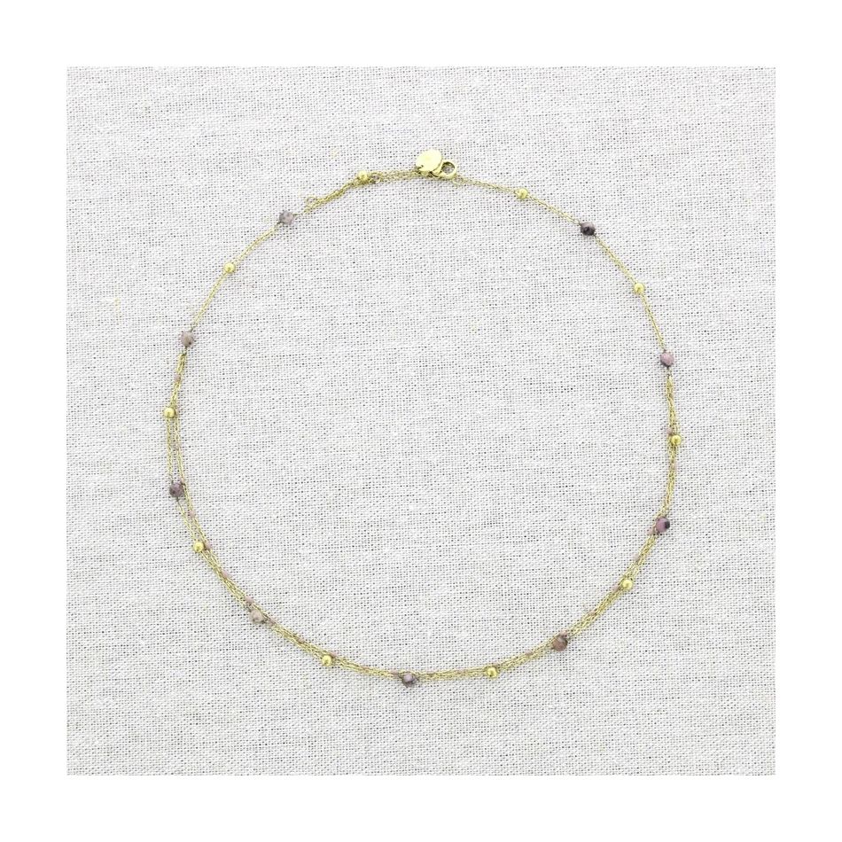 DOUBLE STEEL STONE SHORT NECKLACE