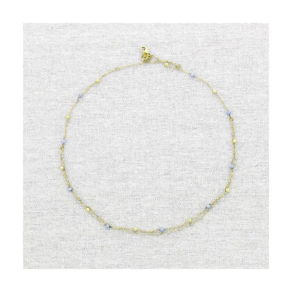 DOUBLE STEEL STONE SHORT NECKLACE