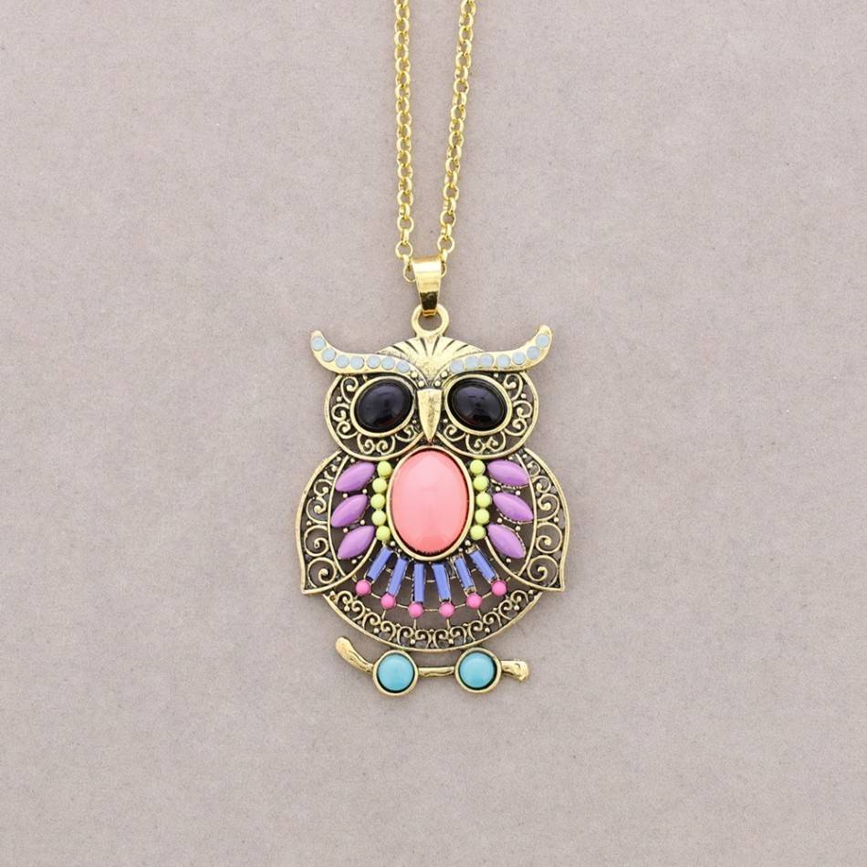 LONG PENDANT NECKLACE FIGURE METAL BEADS