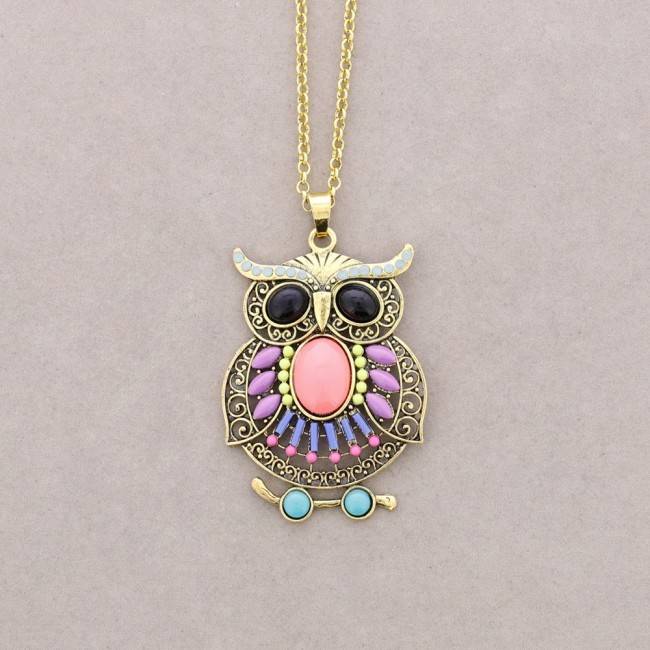 LONG PENDANT NECKLACE FIGURE METAL BEADS