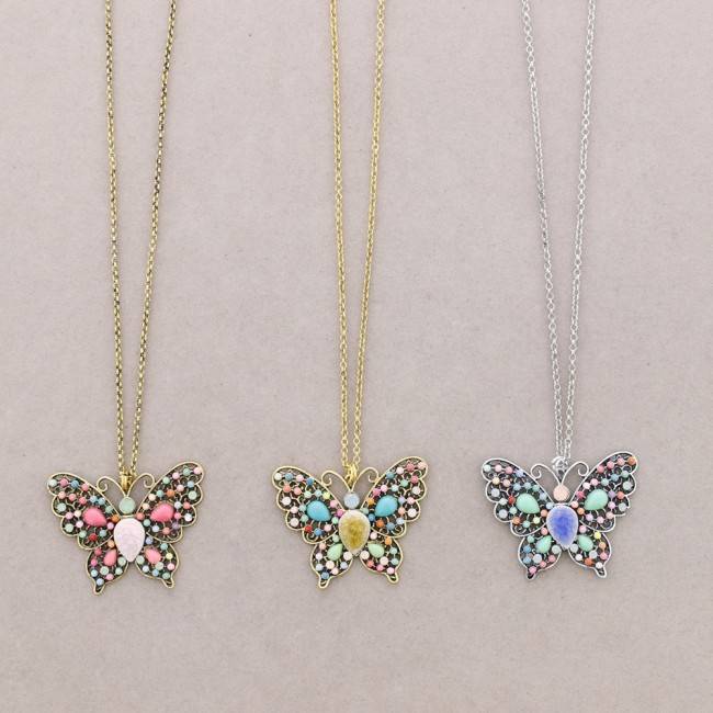 LONG PENDANT NECKLACE FIGURE METAL BEADS