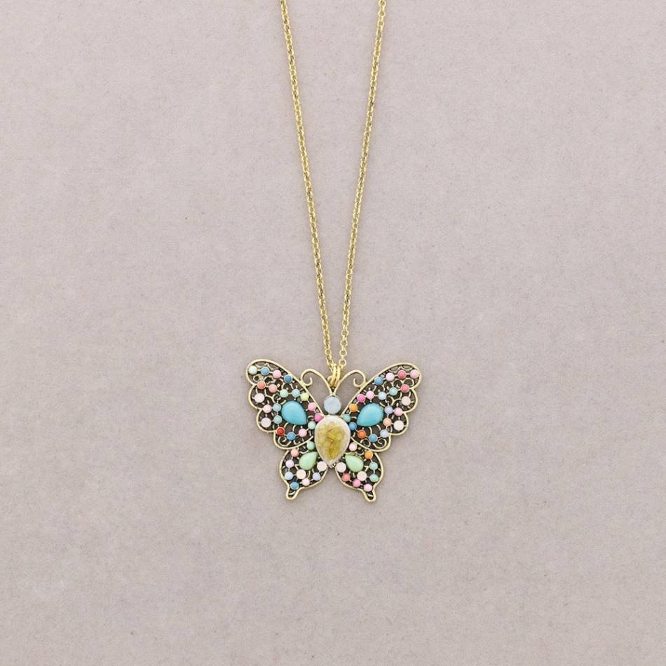 LONG PENDANT NECKLACE FIGURE METAL BEADS