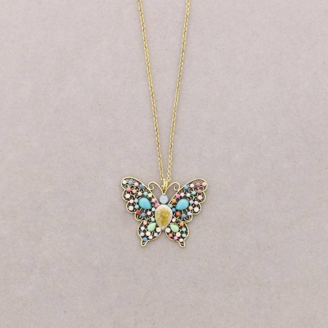 LONG PENDANT NECKLACE FIGURE METAL BEADS