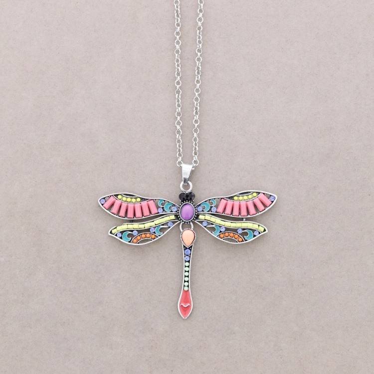 LONG PENDANT NECKLACE FIGURE METAL BEADS