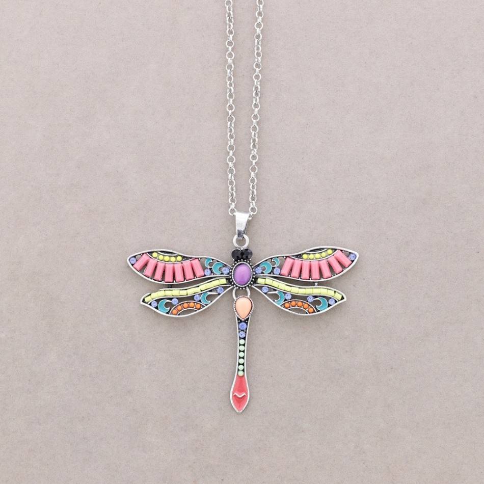 LONG PENDANT NECKLACE FIGURE METAL BEADS