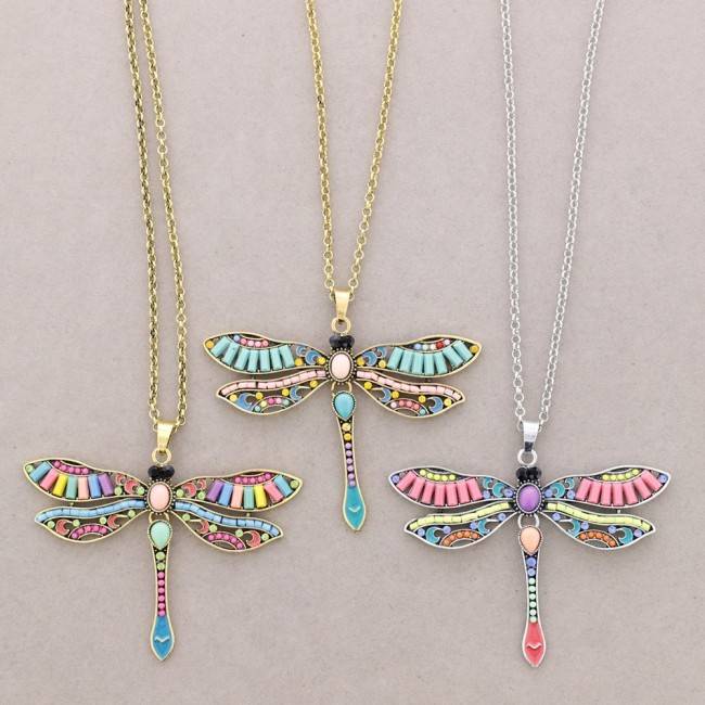 LONG PENDANT NECKLACE FIGURE METAL BEADS