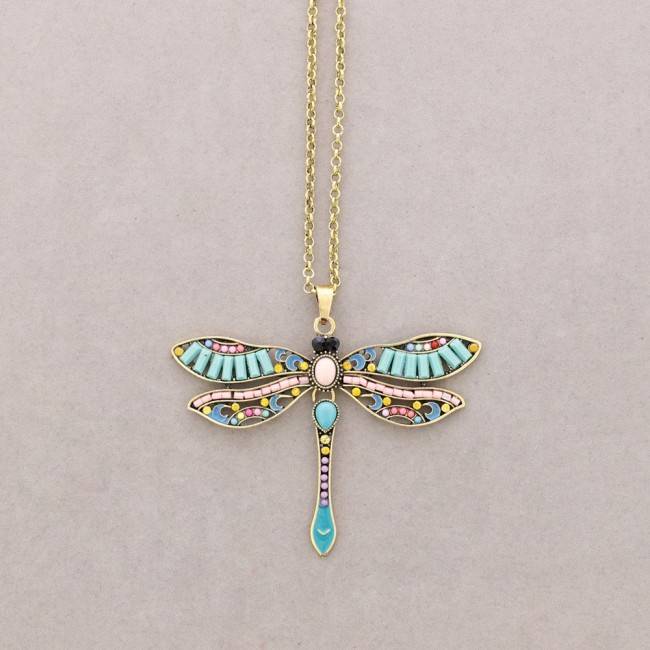 LONG PENDANT NECKLACE FIGURE METAL BEADS