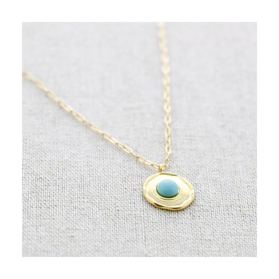STONE MEDAL STEEL NECKLACE 42CM