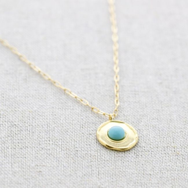 STONE MEDAL STEEL NECKLACE 42CM