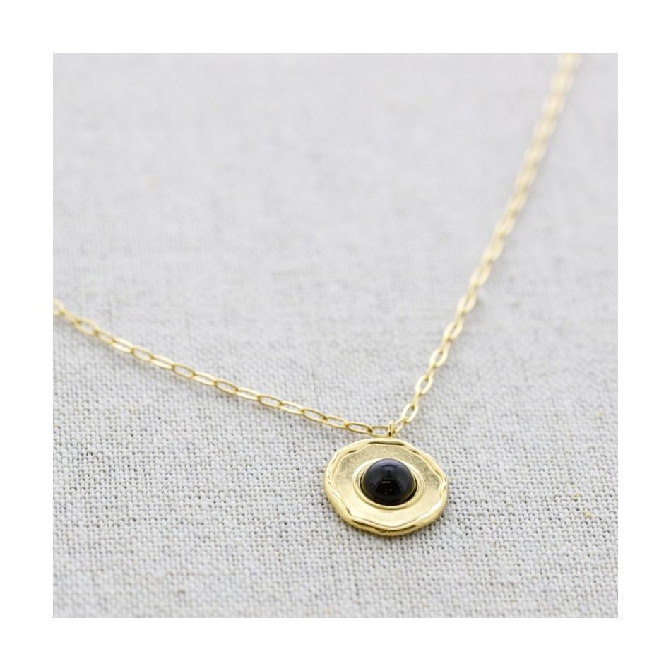 COLLAR ACERO MEDALLA PIEDRA 42CM