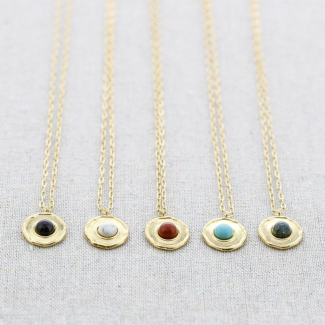 STONE MEDAL STEEL NECKLACE 42CM