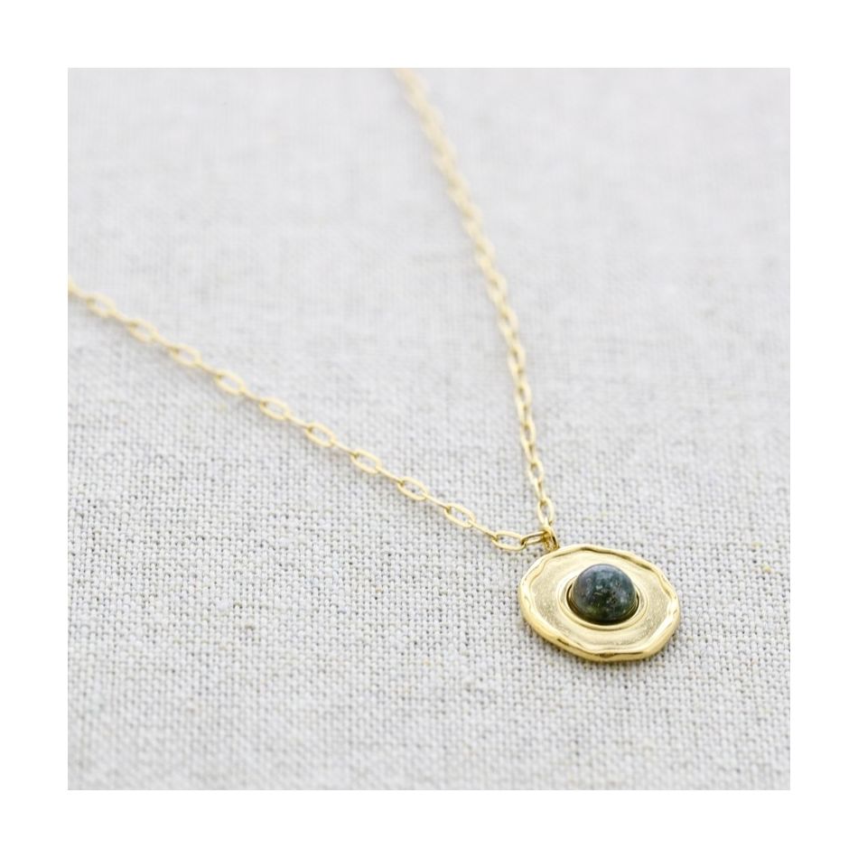COLLAR ACERO MEDALLA PIEDRA 42CM