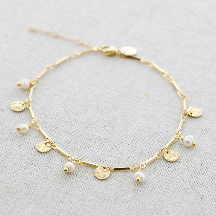 STEEL ANKLE BRACELET WITH CULTIVATED PEARLS
