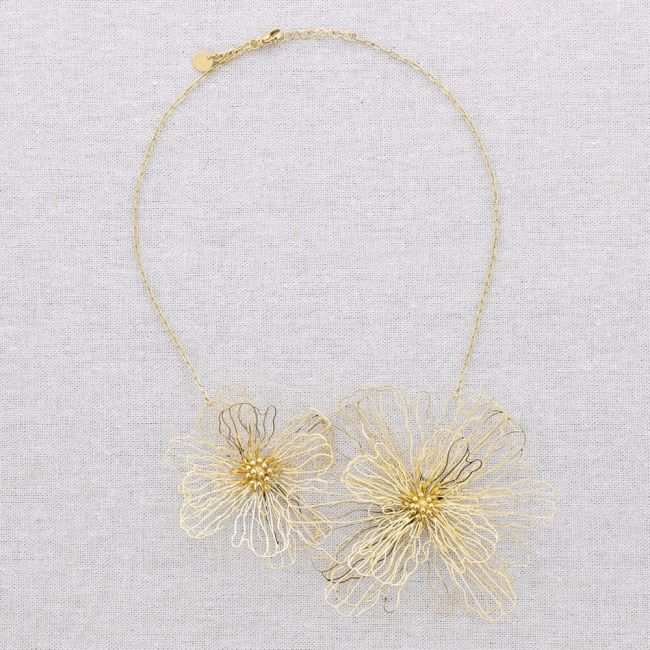 DOUBLE FILIGREE FLOWER STEEL SHORT NECKLACE