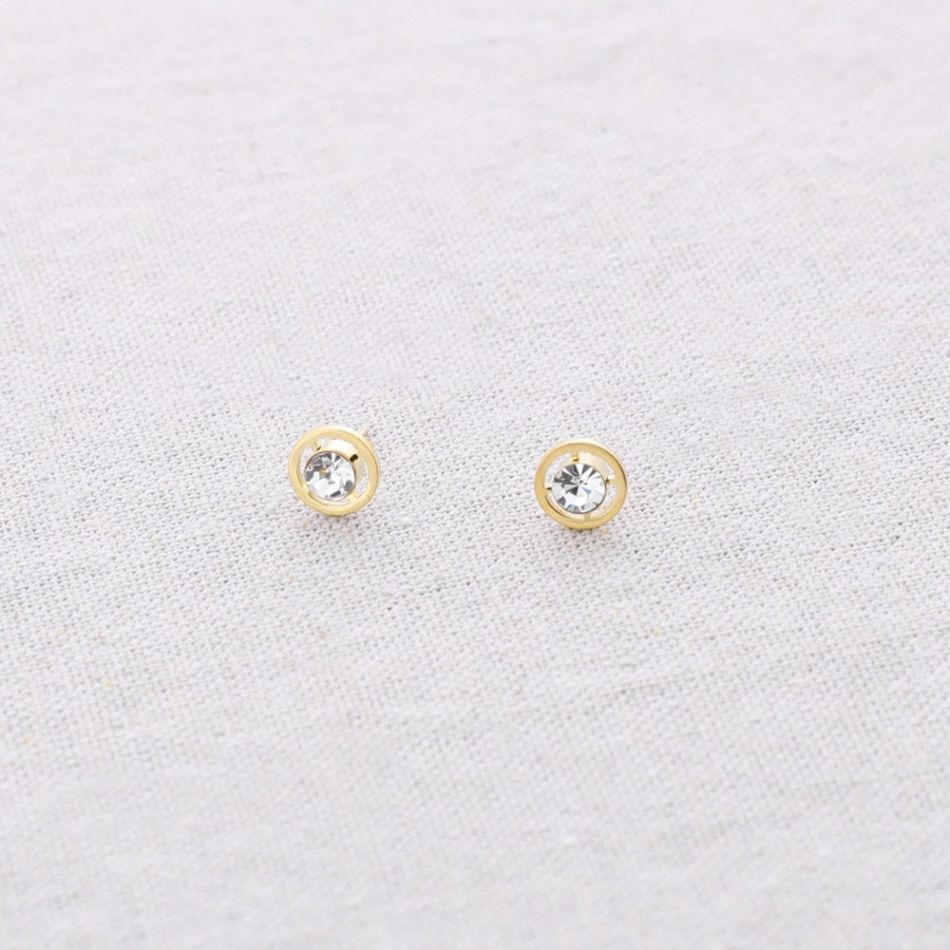 STEEL STUD CRYSTAL EARRINGS