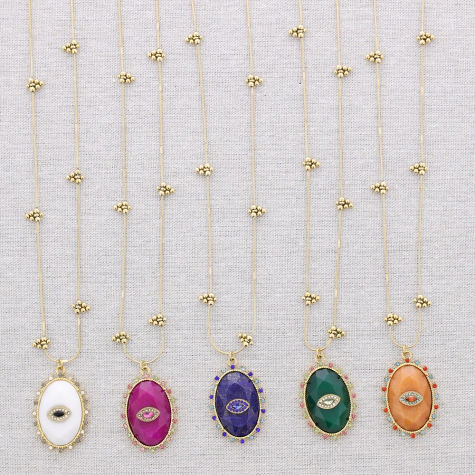 COLLAR ACERO COLGANTE PIEDRA CRISTALES