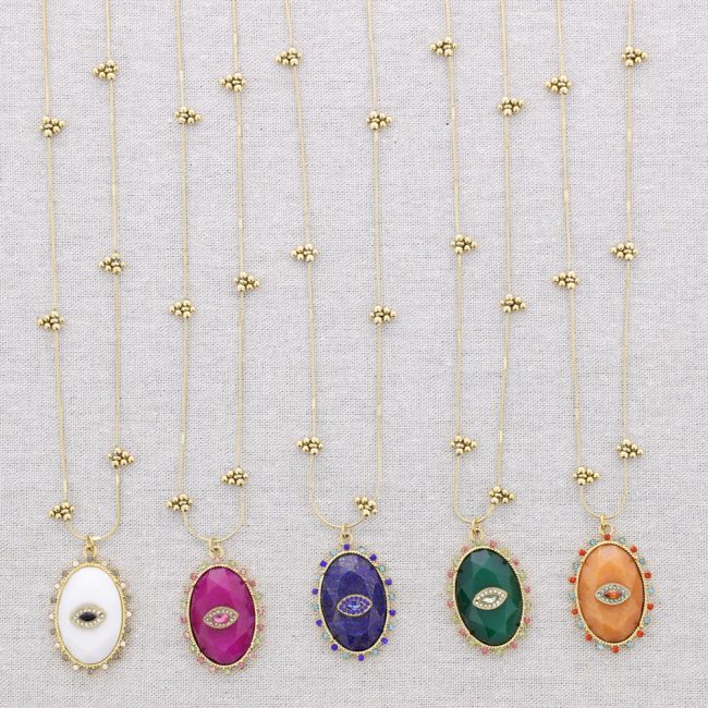 COLLAR ACERO COLGANTE PIEDRA CRISTALES