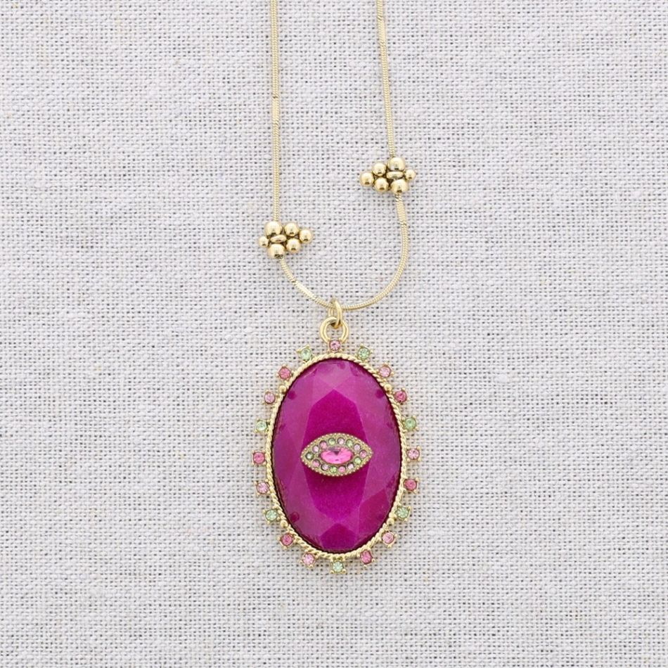 STEEL NECKLACE WITH CRYSTALS STONE PENDANT