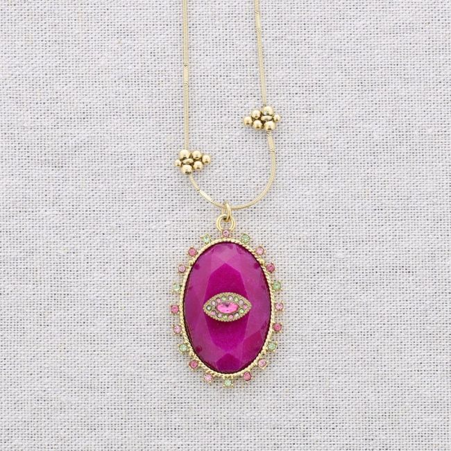 STEEL NECKLACE WITH CRYSTALS STONE PENDANT