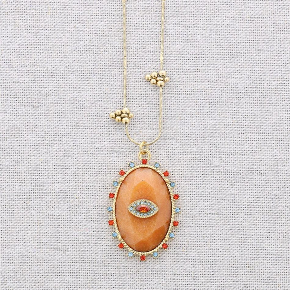 STEEL NECKLACE WITH CRYSTALS STONE PENDANT