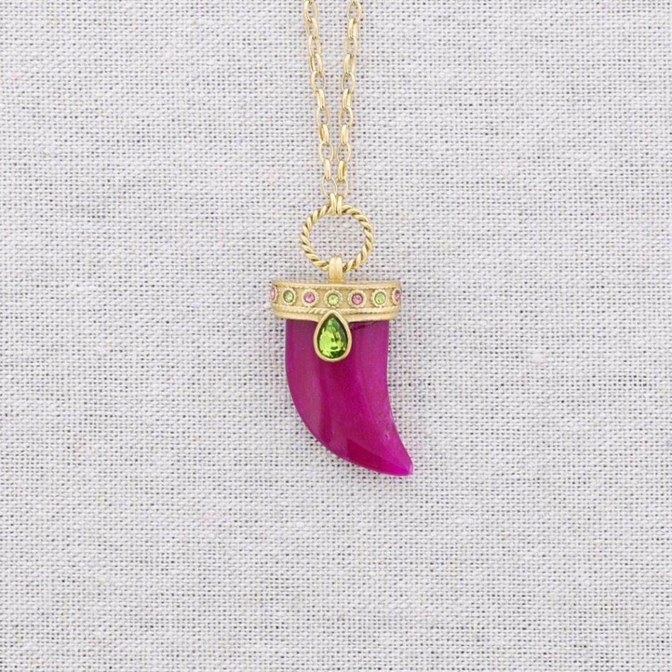 COLLAR ACERO COLGANTE CUERNO PIEDRA CRISTALES