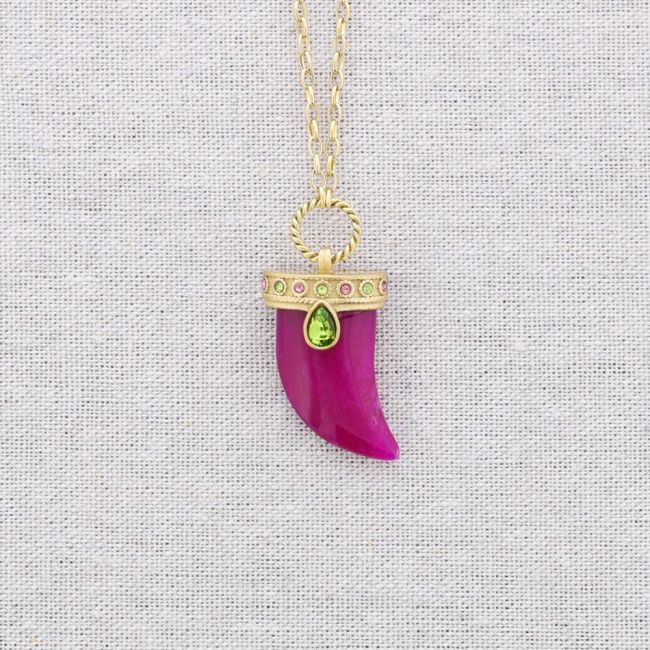 COLLAR ACERO COLGANTE CUERNO PIEDRA CRISTALES