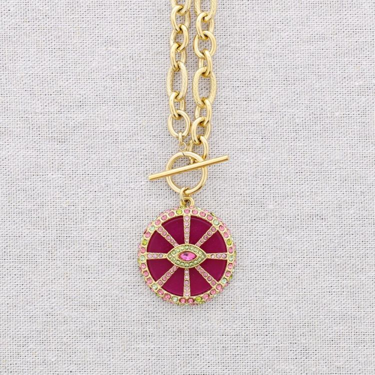 GARGANTILLA ACERO COLGANTE MEDALLA OJO CRISTALES