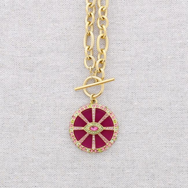 STEEL CHOKER WITH CRYSTAL EYE MEDAL PENDANT