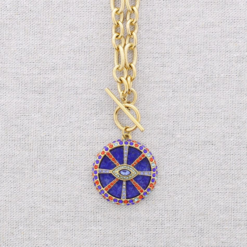 GARGANTILLA ACERO COLGANTE MEDALLA OJO CRISTALES