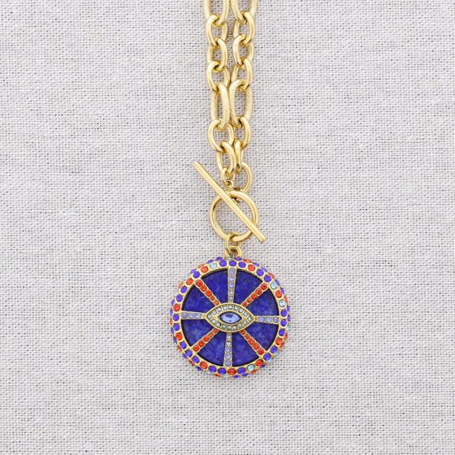 GARGANTILLA ACERO COLGANTE MEDALLA OJO CRISTALES