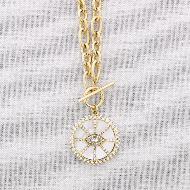 STEEL CHOKER WITH CRYSTAL EYE MEDAL PENDANT