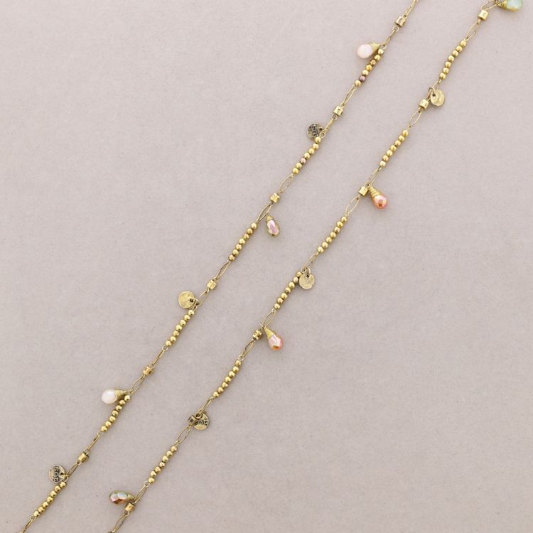 LONG NECKLACE WITH METAL BEADS FACETED CRYSTALS